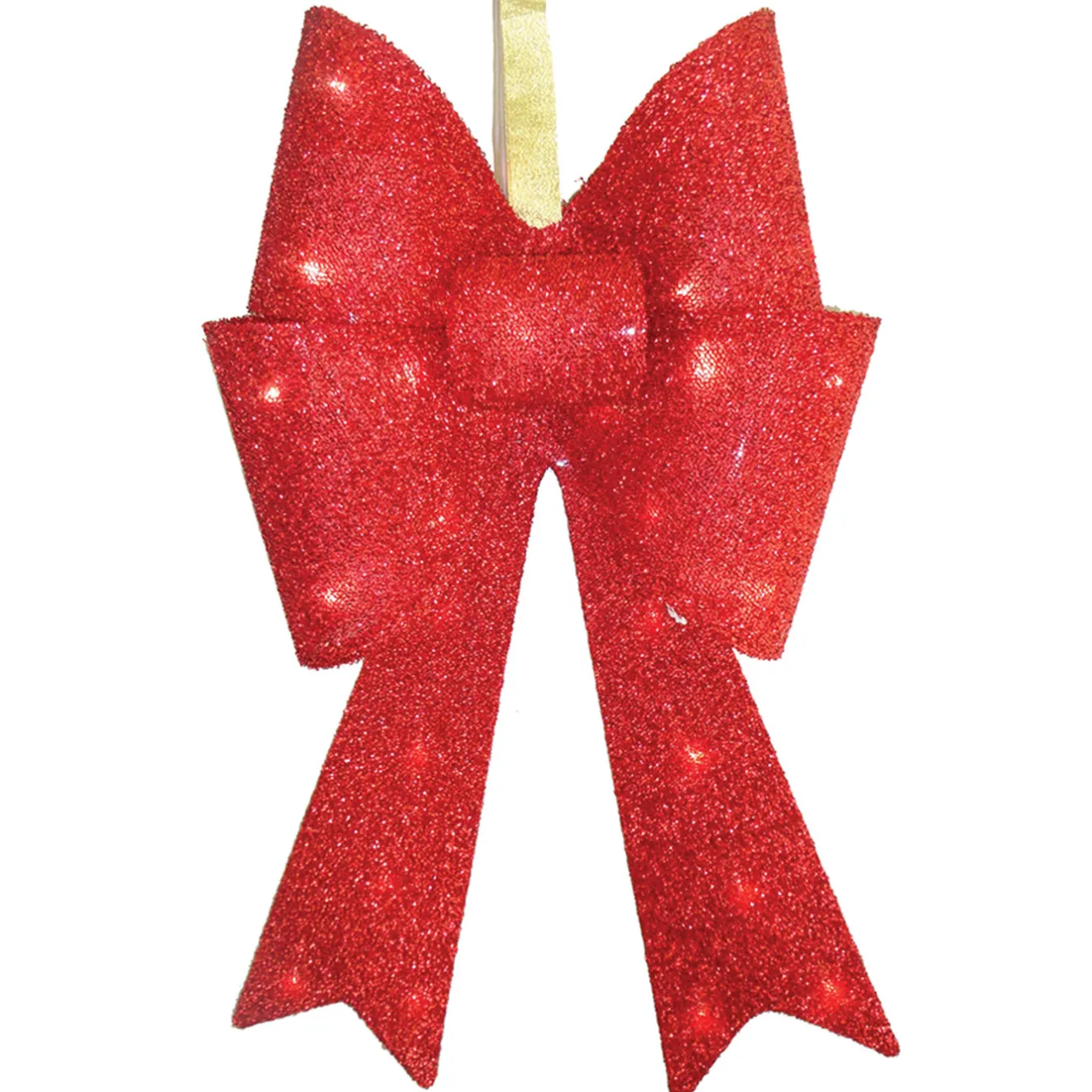 Online 20 in. Pre-Lit Red Fabric Bow with Battery Operated LED Lights Decorative Accents