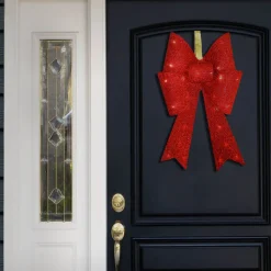 Online 20 in. Pre-Lit Red Fabric Bow with Battery Operated LED Lights Decorative Accents