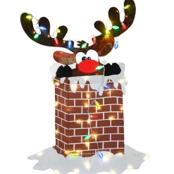 Best 47 in. Pre-Lit Reindeer Stuck in Chimney Decoration Decorative Accents
