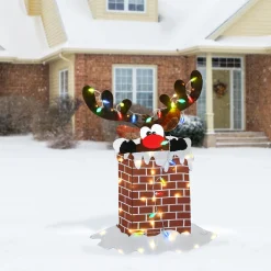 Best 47 in. Pre-Lit Reindeer Stuck in Chimney Decoration Decorative Accents
