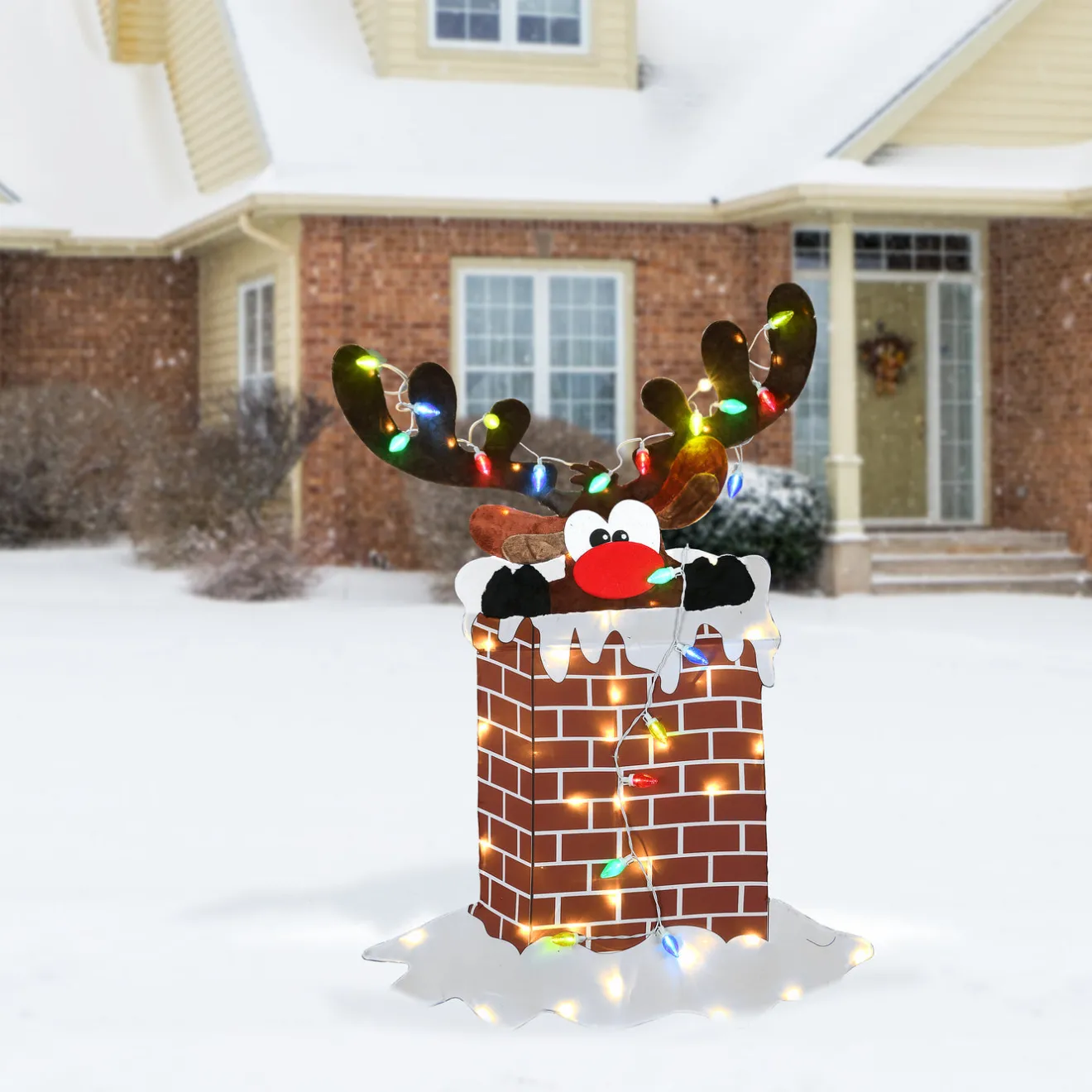 Best 47 in. Pre-Lit Reindeer Stuck in Chimney Decoration Decorative Accents