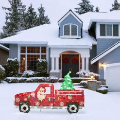 Outlet 27 in. Pre-Lit Santa in Red Truck Yard Decorations