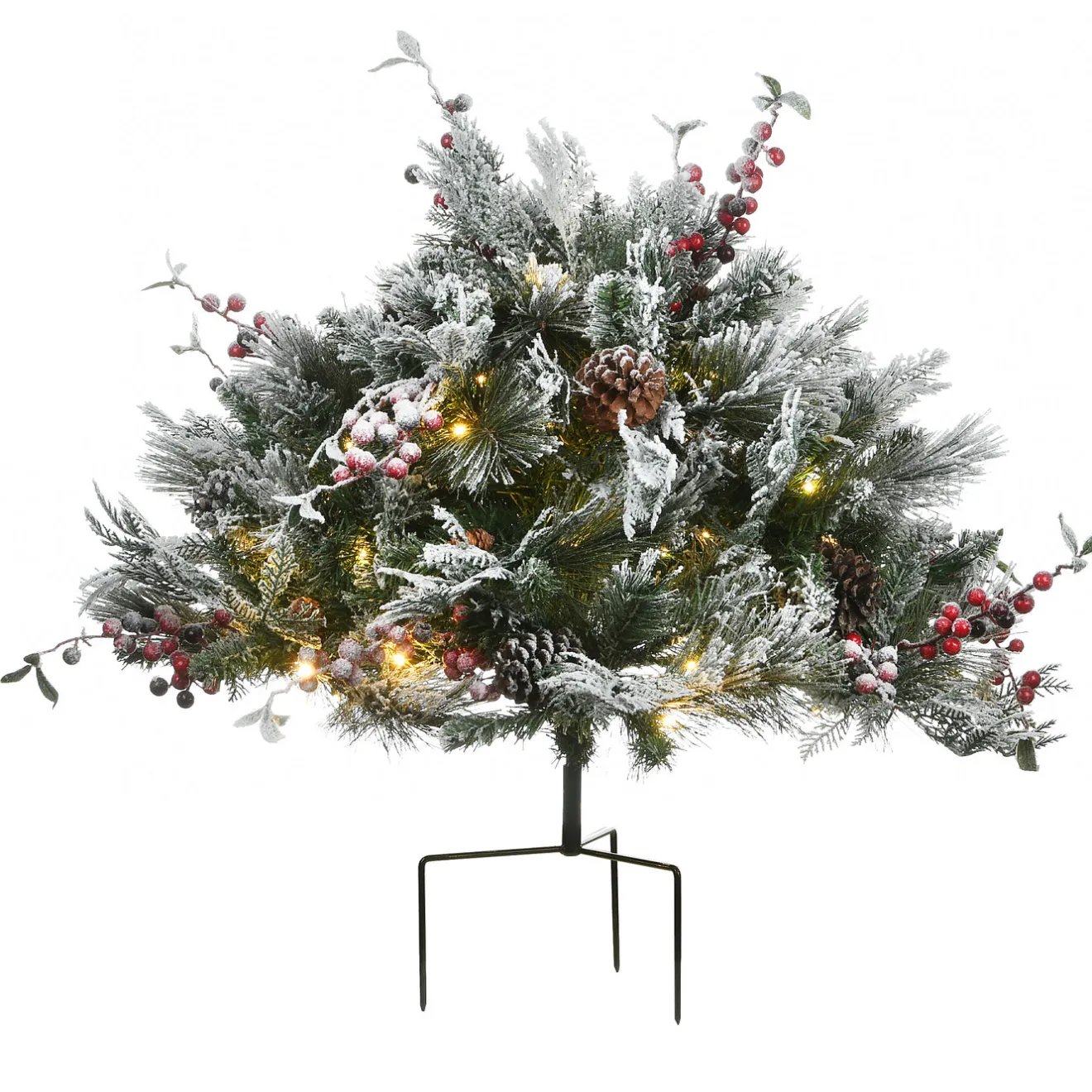 New 22 in. Pre-Lit Snowy Bedford Urn Filler with LED Lights Topiaries Arrangements