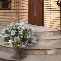New 22 in. Pre-Lit Snowy Bedford Urn Filler with LED Lights Topiaries Arrangements