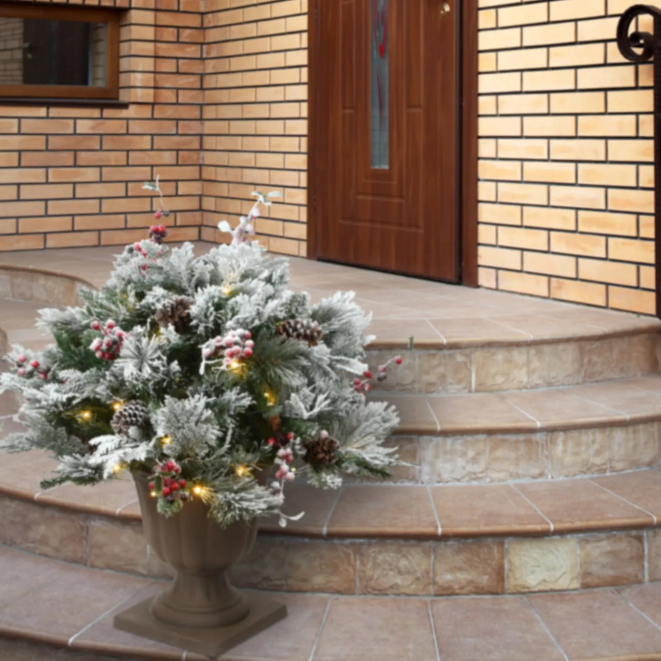 New 22 in. Pre-Lit Snowy Bedford Urn Filler with LED Lights Topiaries Arrangements