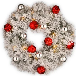 Best 24 in. Pre-Lit Snowy Bristle Pine Wreath with LED Lights Pre-Lit Christmas Wreaths|21-24 Inch Christmas Wreaths