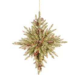 Outlet 32 in. Pre-Lit Snowy Dunhill Fir Bethlehem Star Wreath with LED Lights Pre-Lit Christmas Wreaths|25-36 Inch Christmas Wreaths