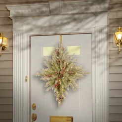 Outlet 32 in. Pre-Lit Snowy Dunhill Fir Bethlehem Star Wreath with LED Lights Pre-Lit Christmas Wreaths|25-36 Inch Christmas Wreaths