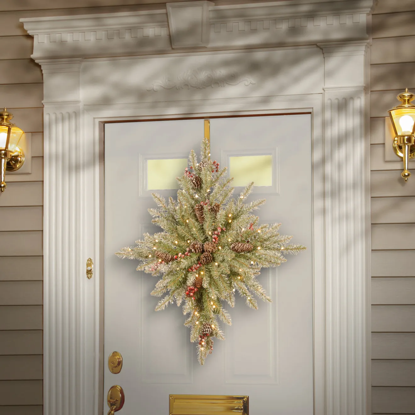 Outlet 32 in. Pre-Lit Snowy Dunhill Fir Bethlehem Star Wreath with LED Lights Pre-Lit Christmas Wreaths|25-36 Inch Christmas Wreaths