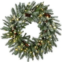 Sale 30 in. Pre-Lit Snowy Morgan Spruce Wreath with Twinkly LED Lights Pre-Lit Christmas Wreaths|25-36 Inch Christmas Wreaths