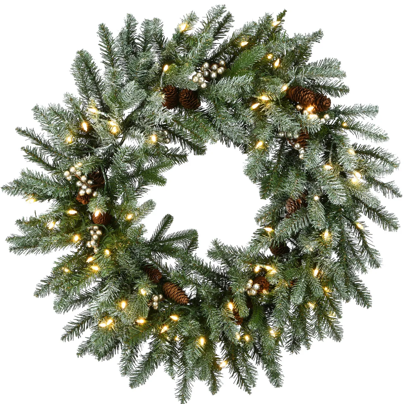 Sale 30 in. Pre-Lit Snowy Morgan Spruce Wreath with Twinkly LED Lights Pre-Lit Christmas Wreaths|25-36 Inch Christmas Wreaths