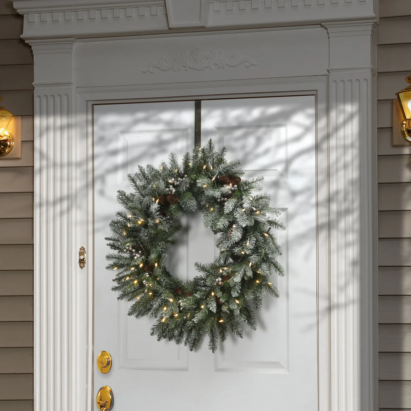 Sale 30 in. Pre-Lit Snowy Morgan Spruce Wreath with Twinkly LED Lights Pre-Lit Christmas Wreaths|25-36 Inch Christmas Wreaths