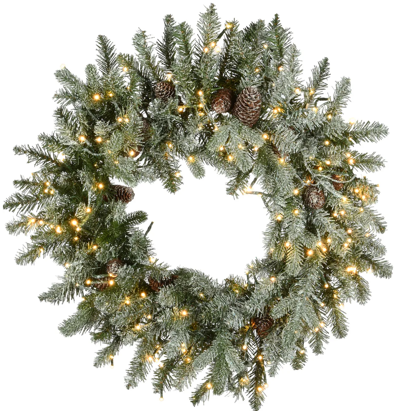 Outlet 24 in. Pre-Lit Snowy Morgan Spruce Wreath with Dual Color LED Lights Pre-Lit Christmas Wreaths|21-24 Inch Christmas Wreaths