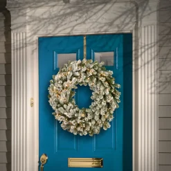 24 in. Pre-Lit Snowy Sheffield Spruce Wreath with Twinkly LED Lights Pre-Lit Christmas Wreaths|21-24 Inch Christmas Wreaths