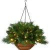 Outlet 20 in. Pre-Lit Tiffany Fir Hanging Basket with Warm White LED Lights Hanging Baskets