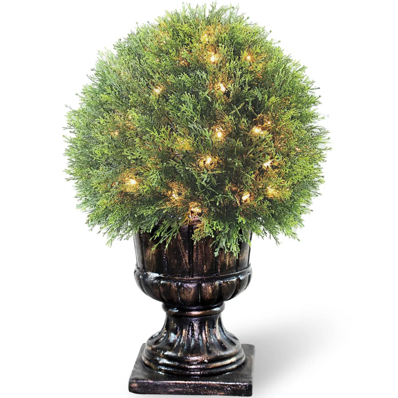 Discount 27 in. Pre-Lit Upright Juniper Ball Topiary Tree in a Decorative Urn with Clear Lights Topiaries & Shrubs