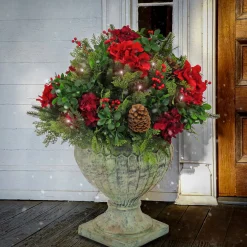 Outlet 28 in. Pre-Lit Vienna Waltz Decorated Urn Filler with LED Lights Topiaries Arrangements