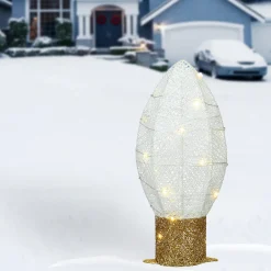 Best 20 in. Pre-Lit White Christmas Light Bulb Decoration Yard Decorations