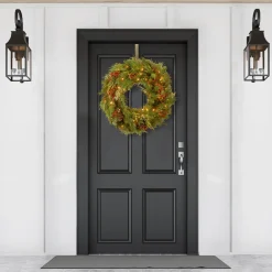 New 30 in. Pre-Lit White Pine Wreath with Warm White LED Lights 25-36 Inch Christmas Wreaths