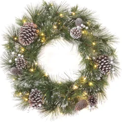 Hot 24 in. Pre-Lit Whitter Pine Wreath with LED Lights 21-24 Inch Christmas Wreaths