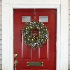Hot 24 in. Pre-Lit Whitter Pine Wreath with LED Lights 21-24 Inch Christmas Wreaths