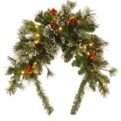 Clearance 36 in. Pre-Lit Wintry Pine Mailbox Swag with LED Lights Swags