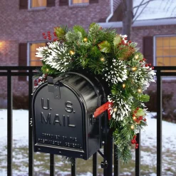 Clearance 36 in. Pre-Lit Wintry Pine Mailbox Swag with LED Lights Swags