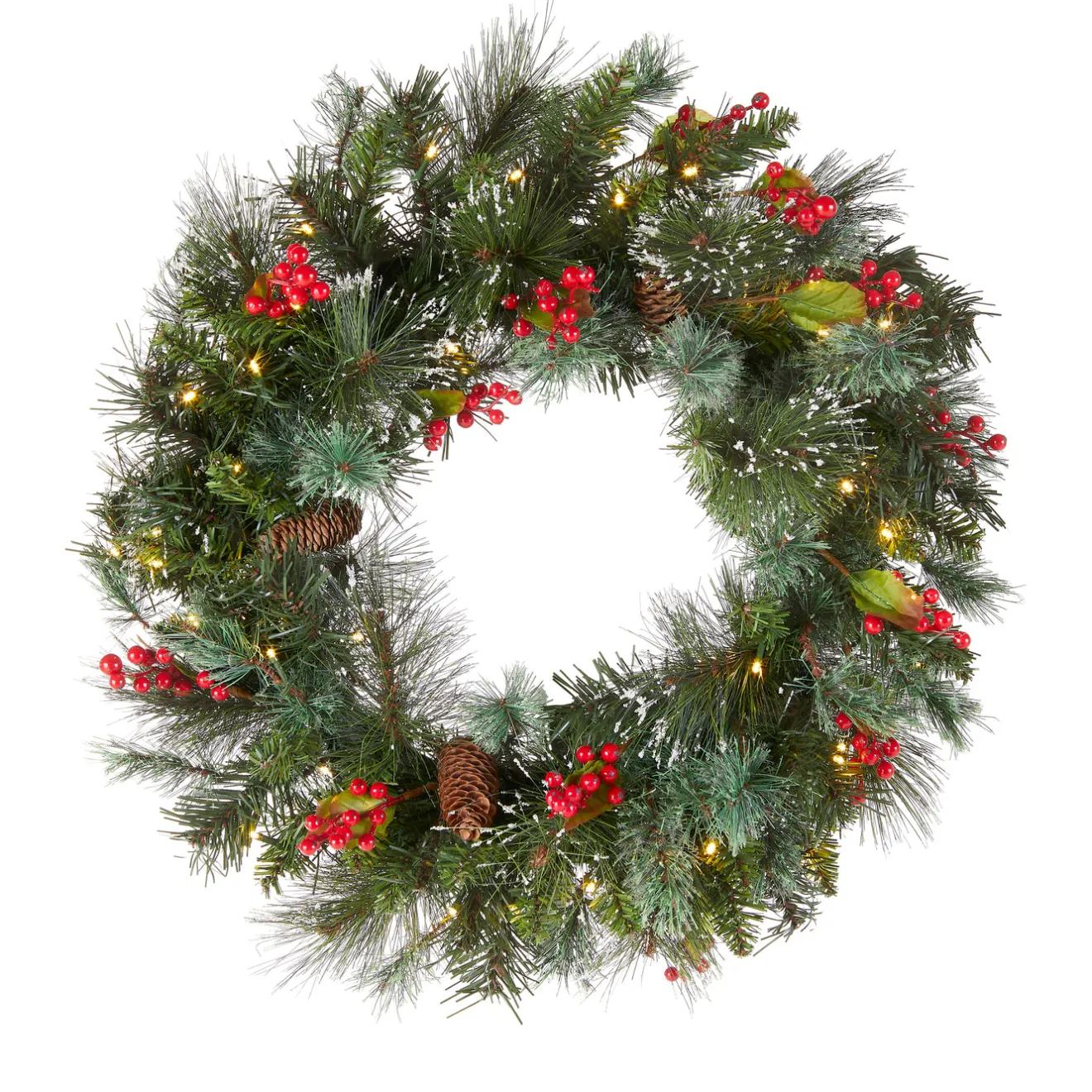 24 in. Pre-Lit Wintry Pine Wreath with LED Lights Pre-Lit Christmas Wreaths|21-24 Inch Christmas Wreaths