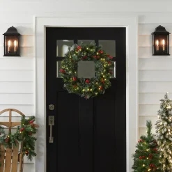 24 in. Pre-Lit Wintry Pine Wreath with LED Lights Pre-Lit Christmas Wreaths|21-24 Inch Christmas Wreaths