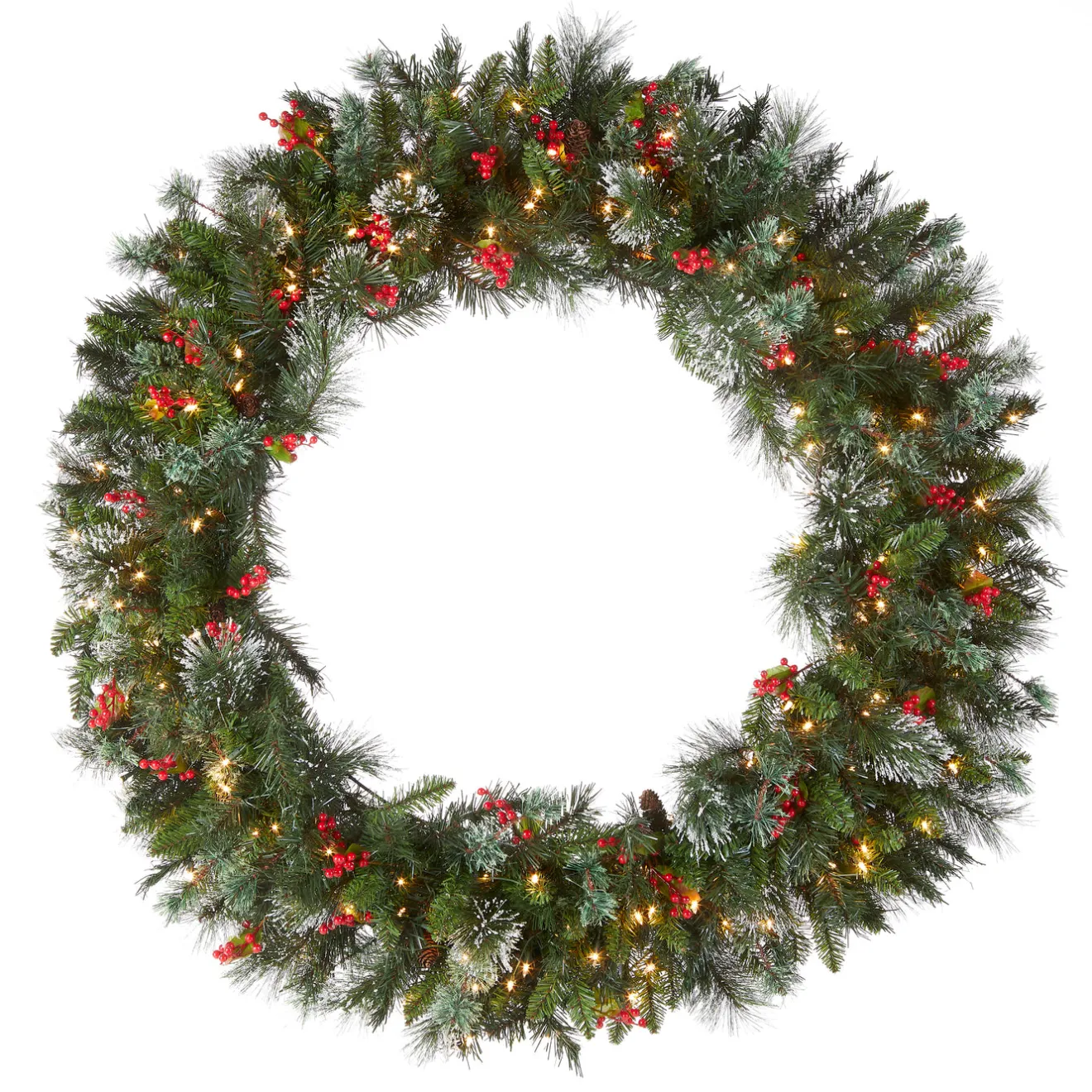 Sale 48 in. Pre-Lit Wintry Pine Wreath with Clear Lights Pre-Lit Christmas Wreaths|37-60 Inch Christmas Wreaths