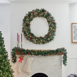 Sale 48 in. Pre-Lit Wintry Pine Wreath with Clear Lights Pre-Lit Christmas Wreaths|37-60 Inch Christmas Wreaths