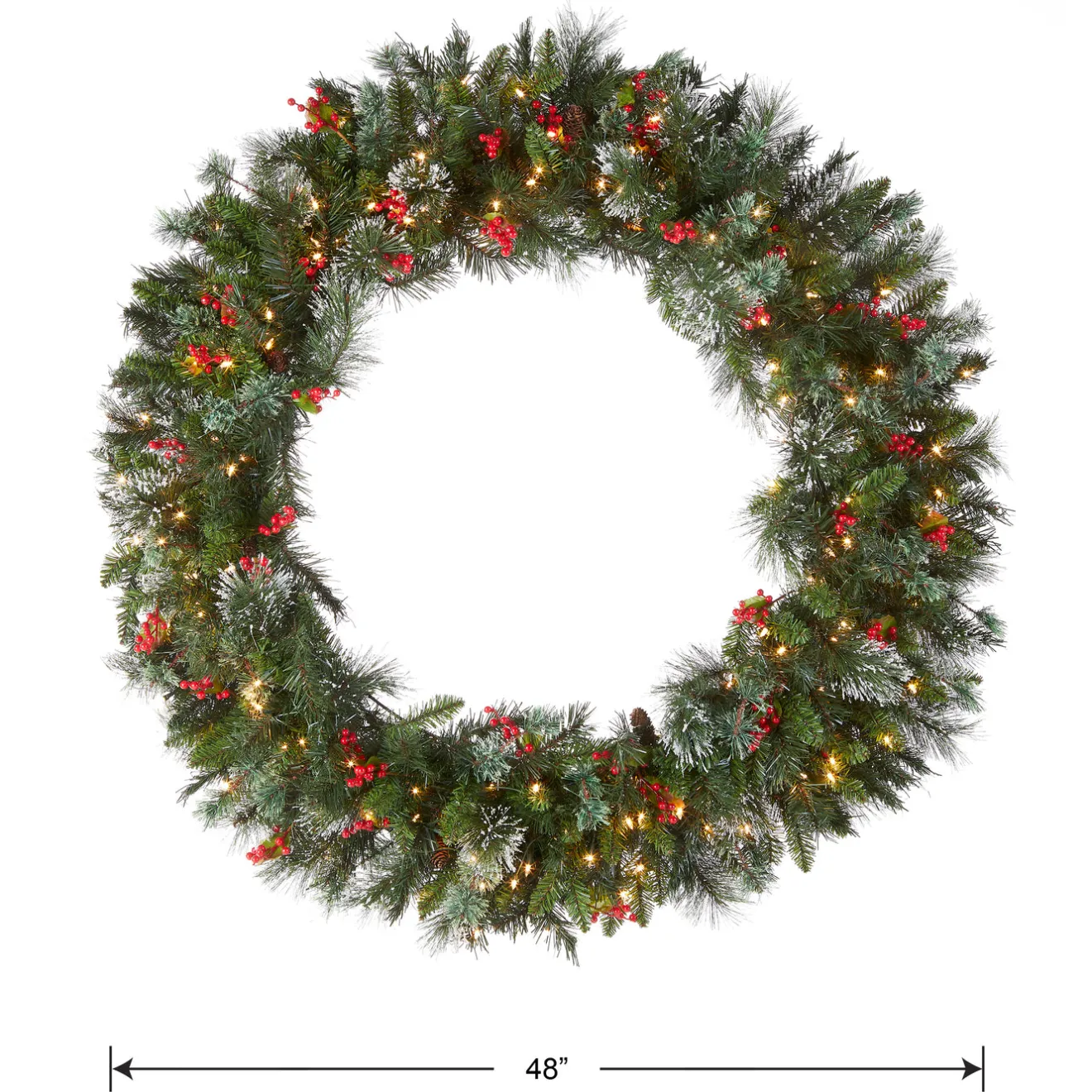 Sale 48 in. Pre-Lit Wintry Pine Wreath with Clear Lights Pre-Lit Christmas Wreaths|37-60 Inch Christmas Wreaths