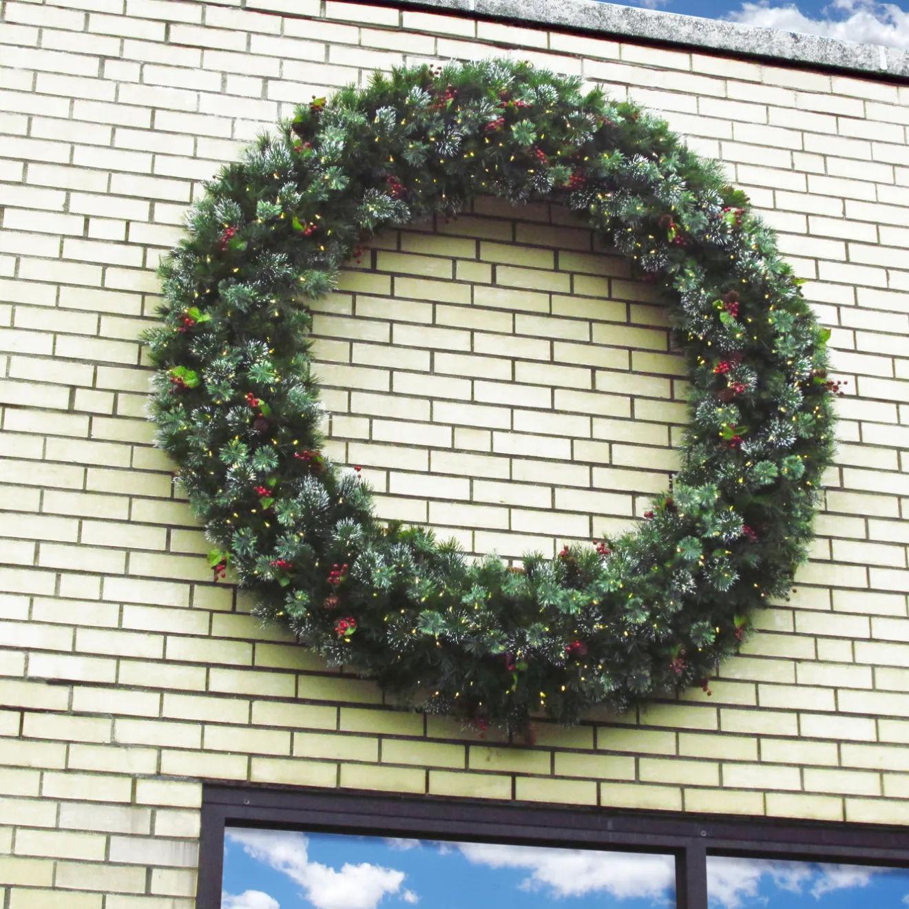 Sale 60 in. Pre-Lit Wintry Pine Wreath with Clear Lights Pre-Lit Christmas Wreaths|37-60 Inch Christmas Wreaths