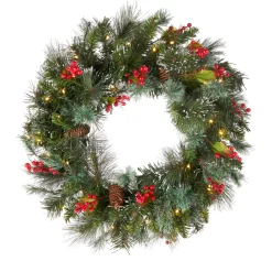 Online 24 in. Pre-Lit Wintry Pine Wreath with Clear Lights Pre-Lit Christmas Wreaths|21-24 Inch Christmas Wreaths