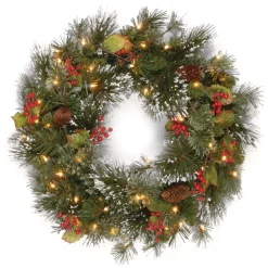 Online 24 in. Pre-Lit Wintry Pine Wreath with Clear Lights Pre-Lit Christmas Wreaths|21-24 Inch Christmas Wreaths