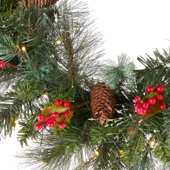 Online 24 in. Pre-Lit Wintry Pine Wreath with Clear Lights Pre-Lit Christmas Wreaths|21-24 Inch Christmas Wreaths