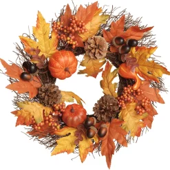 Clearance 15 in. Pumpkins and Maple Leaves Wreath Wreaths
