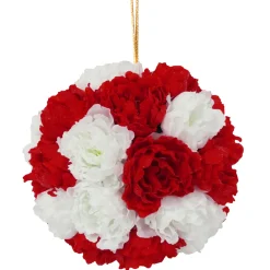 New 12 in. Red and White Peony Hanging Ball Wreaths
