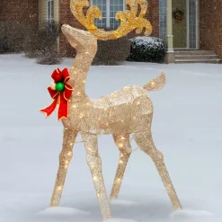 Discount 48 in. Reindeer Decoration with White LED Lights Yard Decorations
