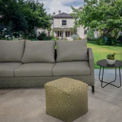 Outlet 16 in. Sand Hand Woven Pouf Ottoman Patio Furniture