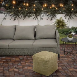 16 in. Sand Hand Woven Pouf Ottoman Patio Furniture