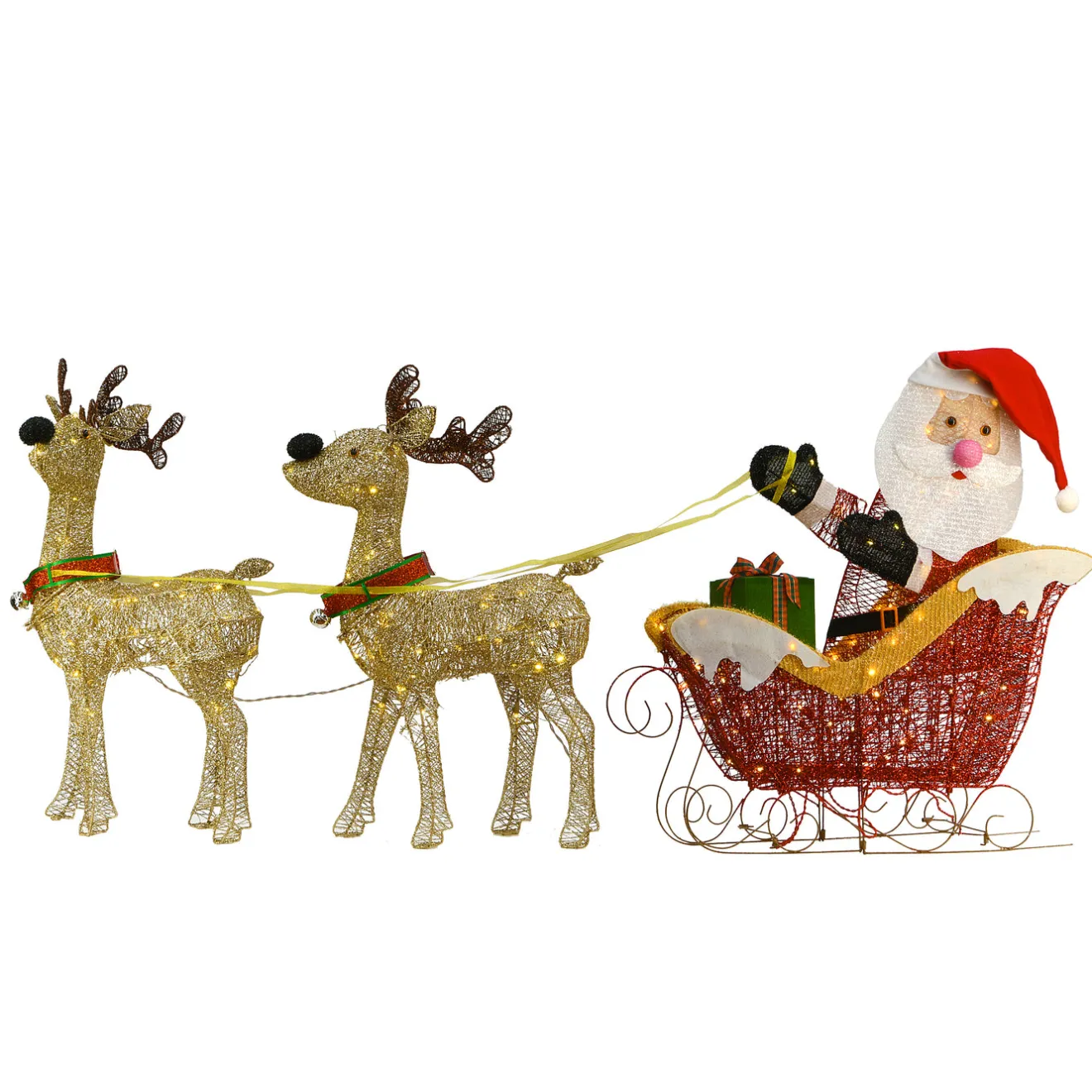 Sale 34 in. Santa and Reindeer with Clear Lights Yard Decorations