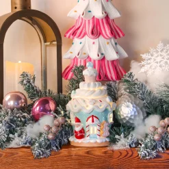 New 8 in. Santa Cake House with Lights Decorative Accents