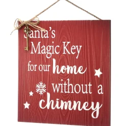 Outlet 10 in. Santa's Key Door Christmas Sign, Red with White Lettering and Decorative Ornate Key, Stars and Snowflakes Decorative Accents