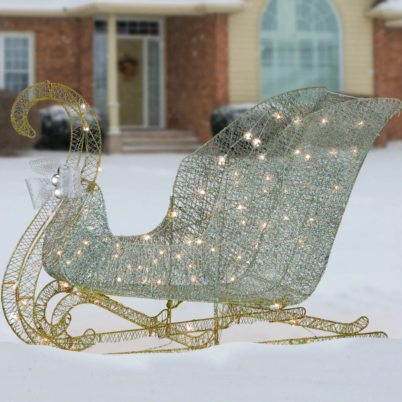 48 in. Santas Sleigh with Cool White LED Lights Yard Decorations