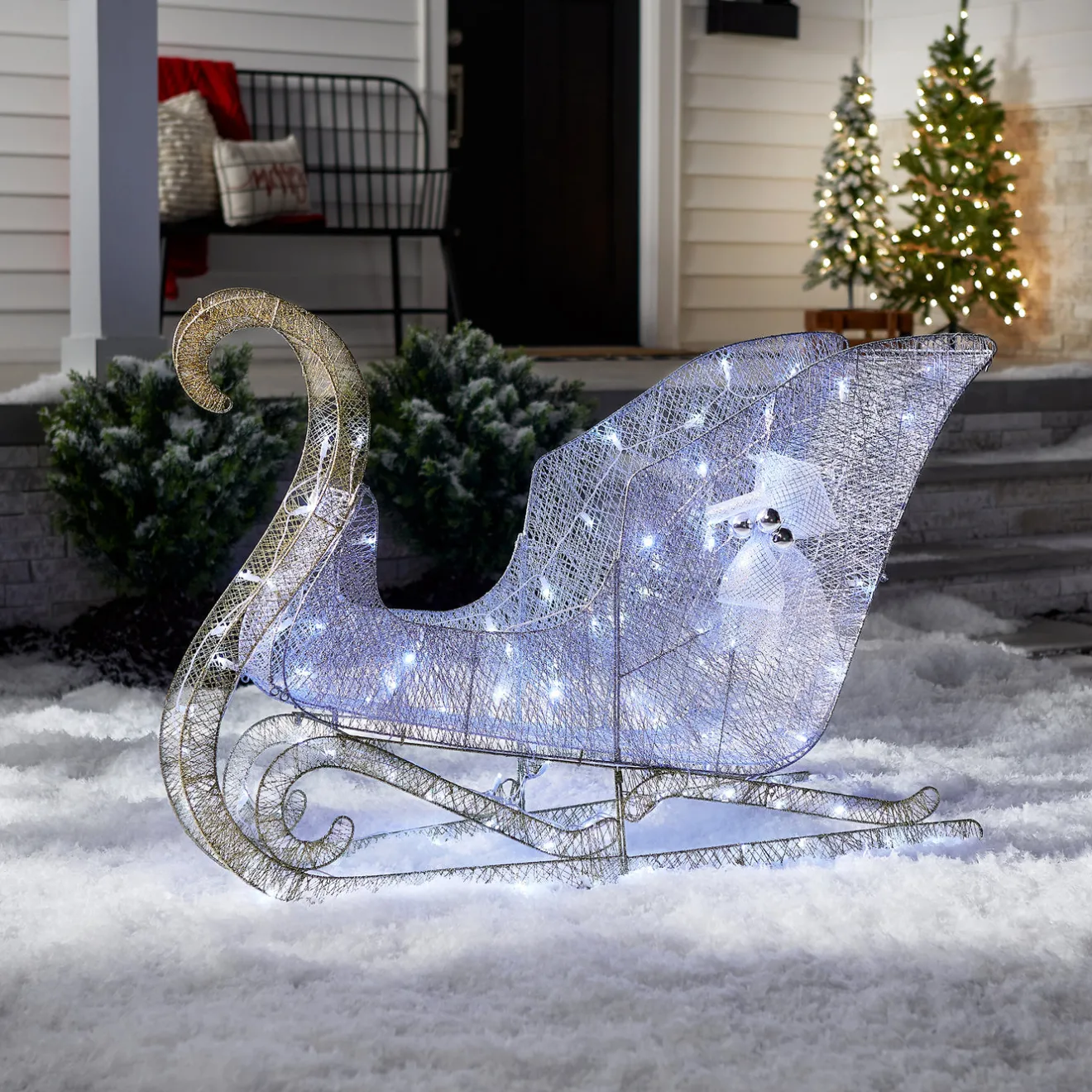 48 in. Santas Sleigh with Cool White LED Lights Yard Decorations