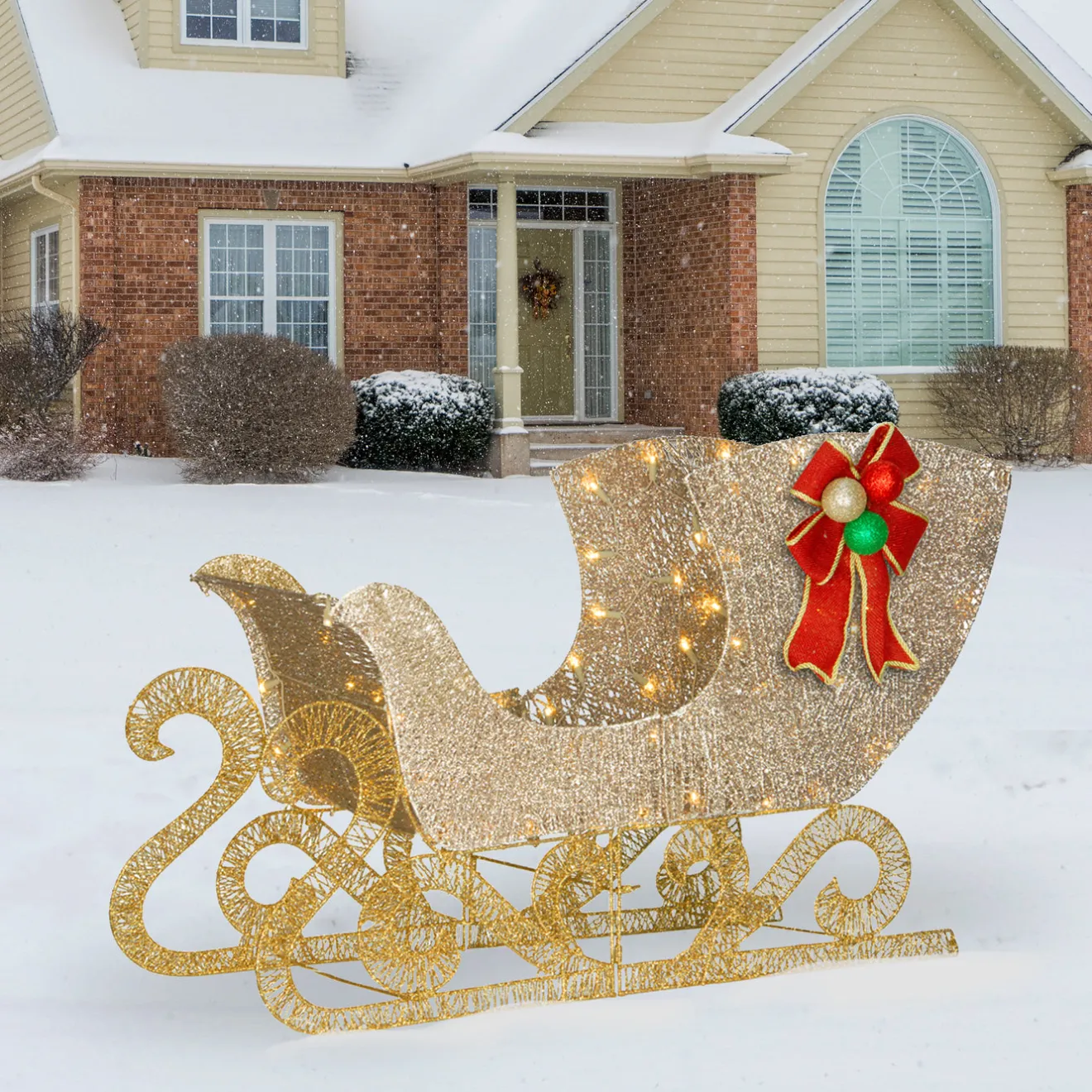 Discount 38 in. Santas Sleigh with LED Lights Yard Decorations
