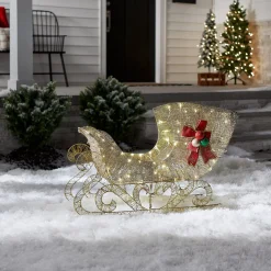 Discount 38 in. Santas Sleigh with LED Lights Yard Decorations