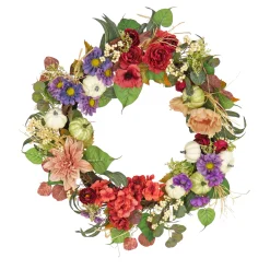 Outlet 30 in. Serenity Mixed Flower and Pumpkins Fall Wreath Wreaths
