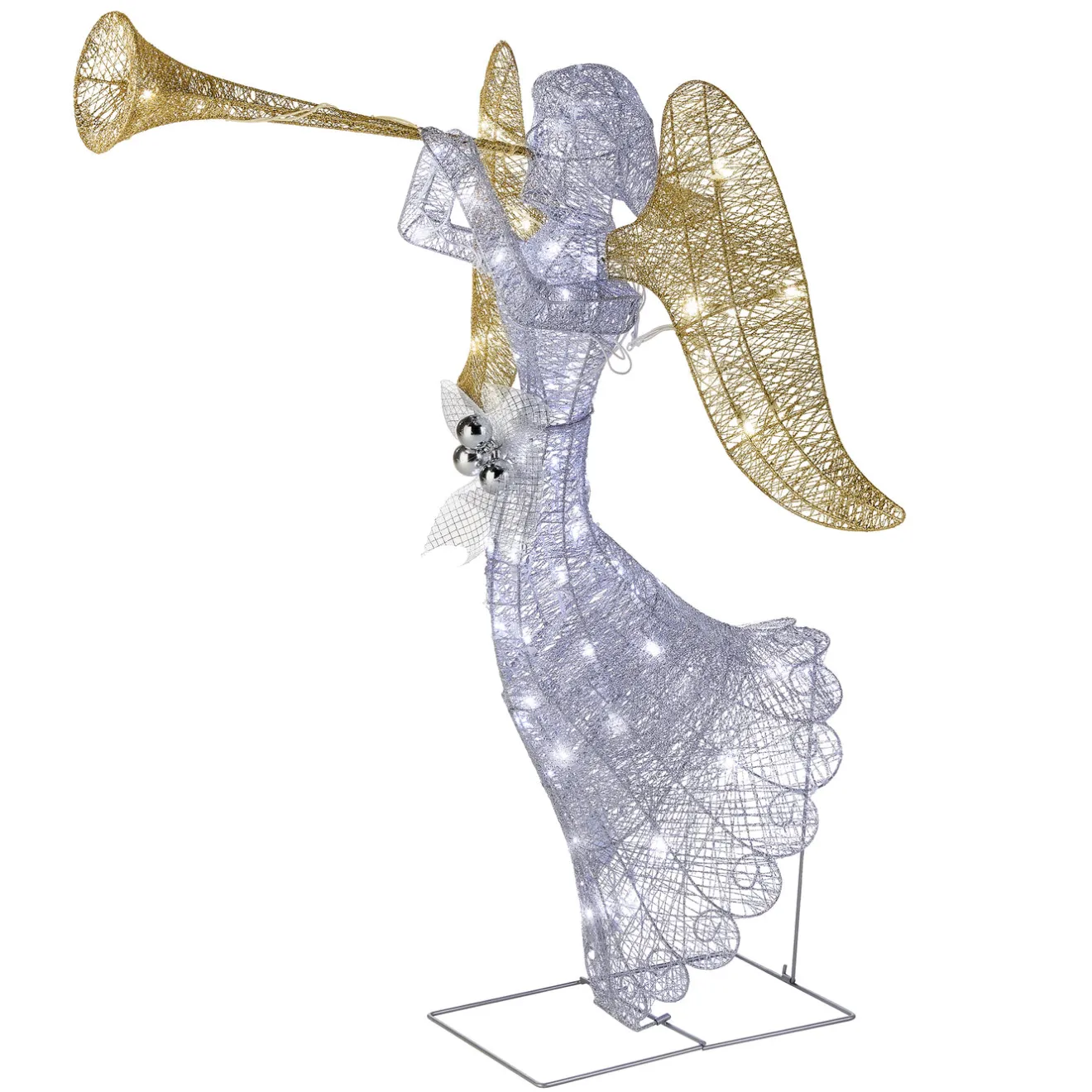 Outlet 48 in. Silver Angel Decor with White LED Lights Yard Decorations
